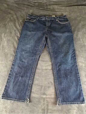 Ariat M3 FR Jeans Mens 44x30 Blue Denim Lowrise Bootcut Flame Resistant Hems Cut